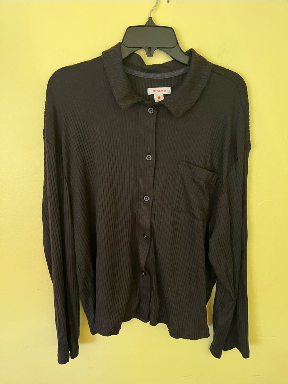 Refinery 29 Ribbed Black Button-Front Women's Top Size Large
